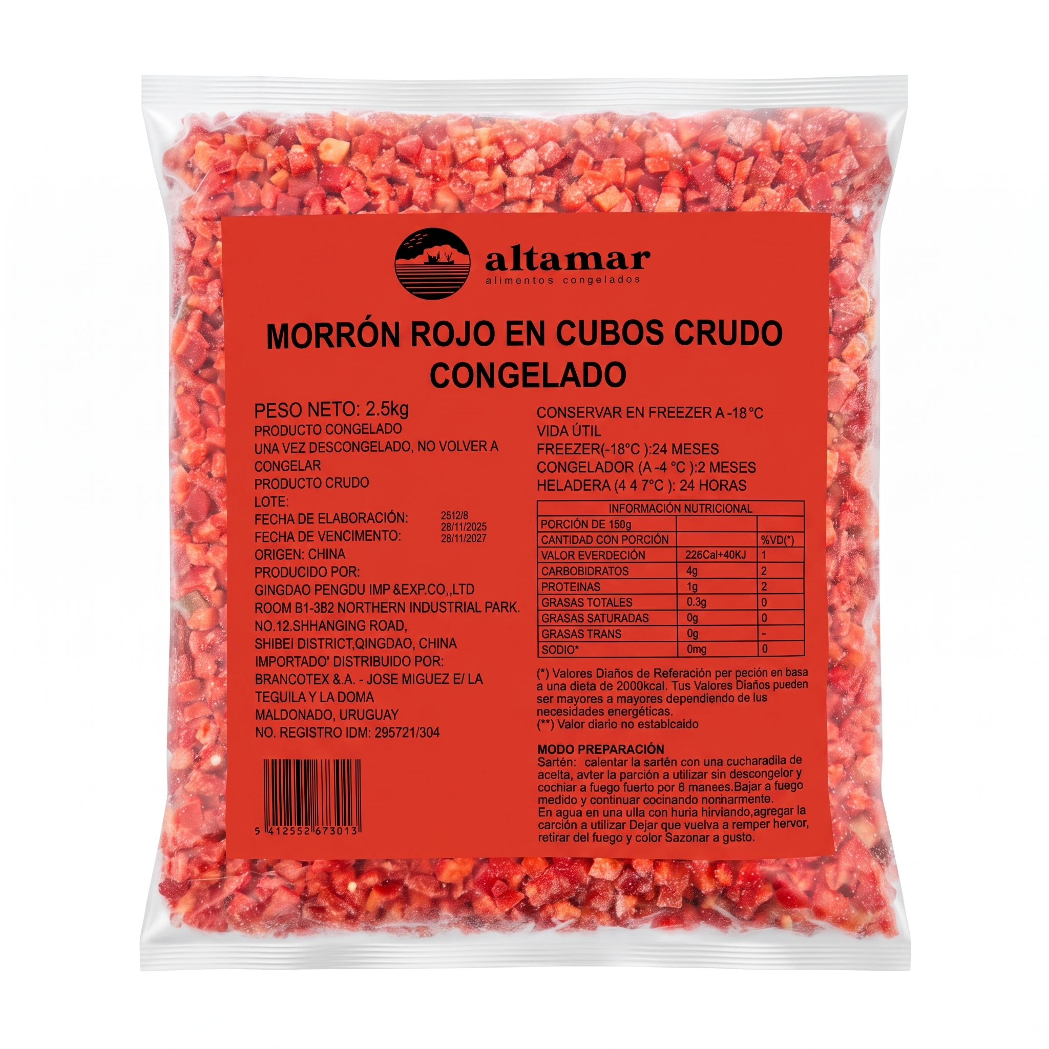 105 Morrón Rojo Picado Congelado Familiar 2,5 Kg - Imagen 1